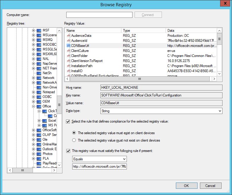 clicking to value for Office 365 update channel