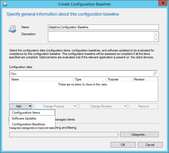 Give the CB a name and choose Configuration Items from the Add drop down.